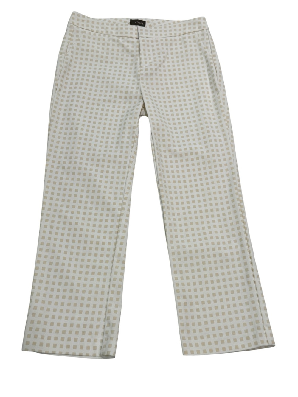 Crosby Women’s Cream and Tan Checked Ankle Pants Size 4 Preppy